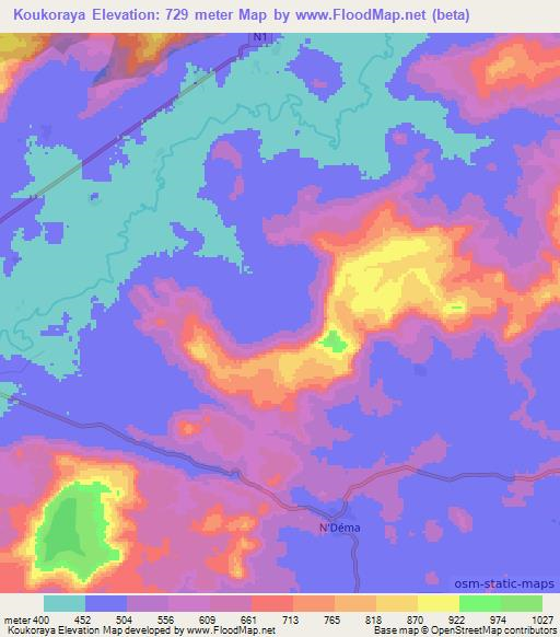 Koukoraya,Guinea Elevation Map