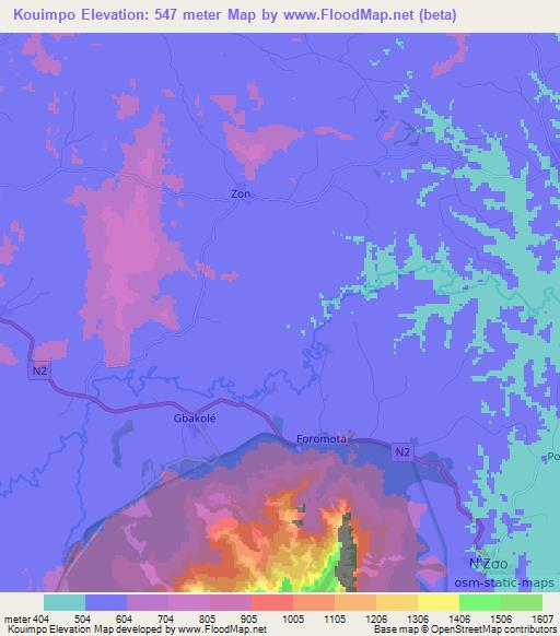 Kouimpo,Guinea Elevation Map