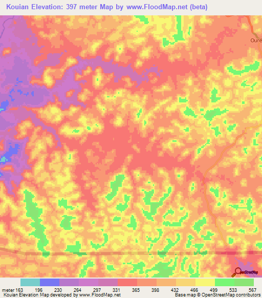 Kouian,Guinea Elevation Map