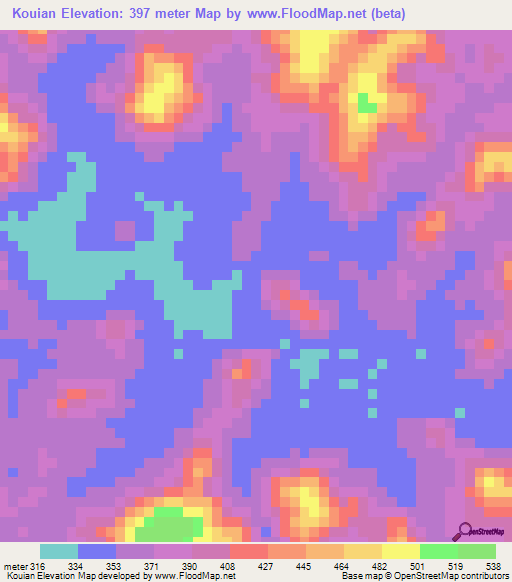 Kouian,Guinea Elevation Map