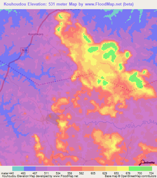 Kouhoudou,Guinea Elevation Map