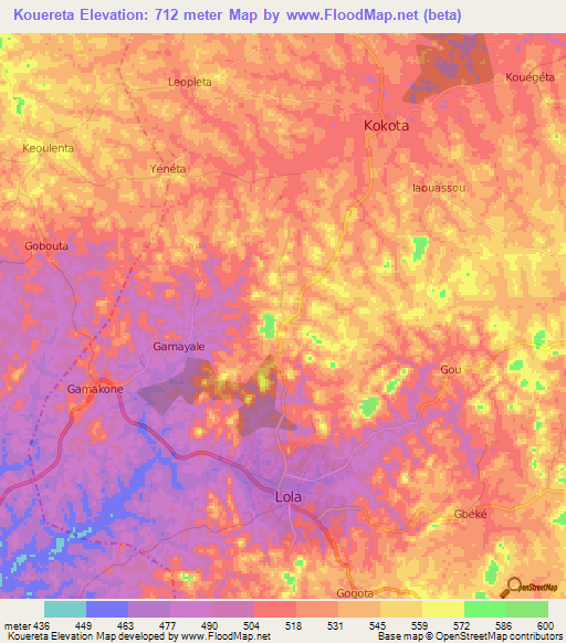 Kouereta,Guinea Elevation Map