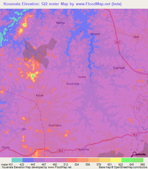 Kouenala,Guinea Elevation Map