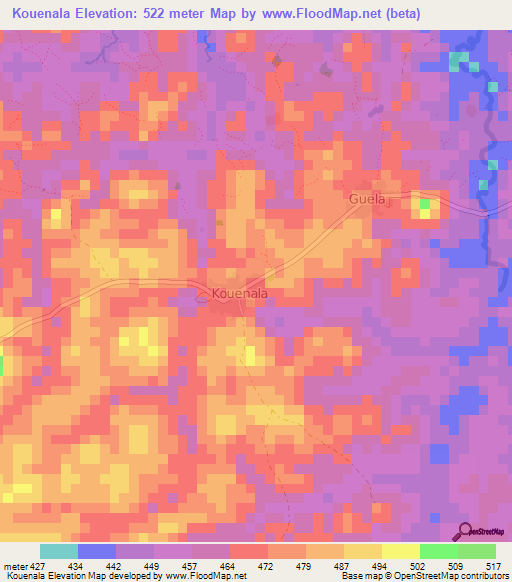 Kouenala,Guinea Elevation Map