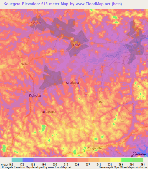 Kouegeta,Guinea Elevation Map