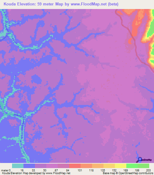 Kouda,Guinea Elevation Map