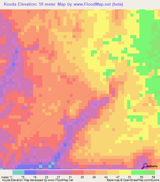 Kouda,Guinea Elevation Map