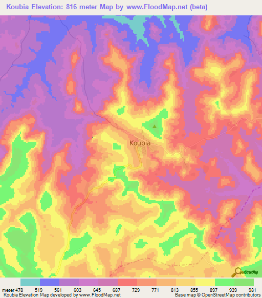 Koubia,Guinea Elevation Map