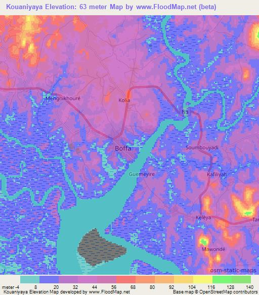 Kouaniyaya,Guinea Elevation Map