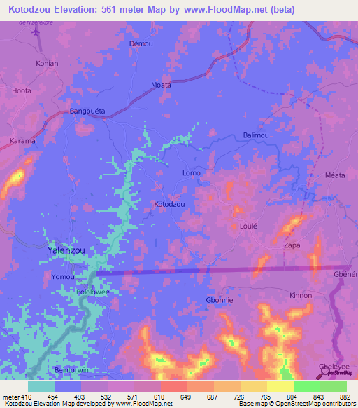 Kotodzou,Guinea Elevation Map