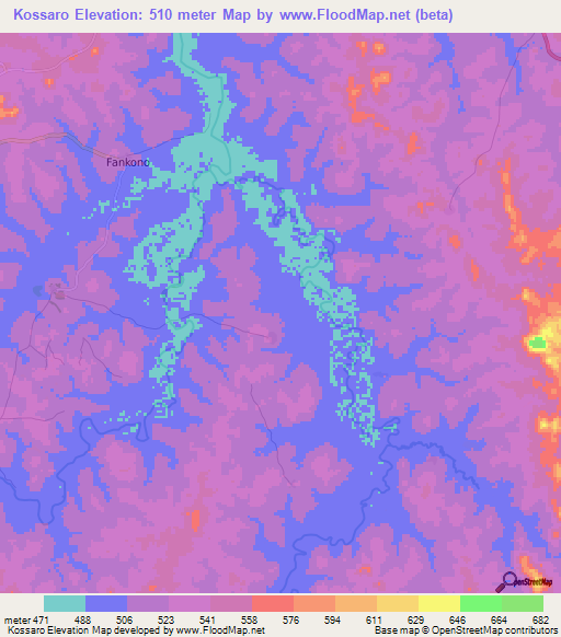 Kossaro,Guinea Elevation Map