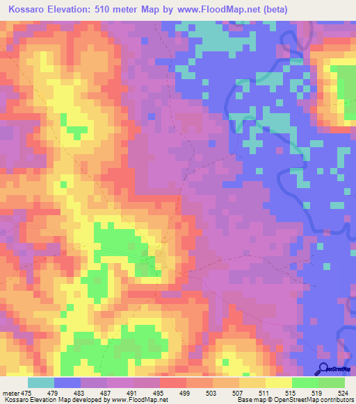 Kossaro,Guinea Elevation Map