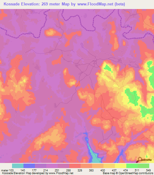 Kossade,Guinea Elevation Map