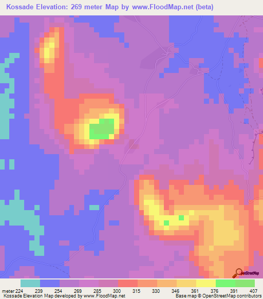 Kossade,Guinea Elevation Map