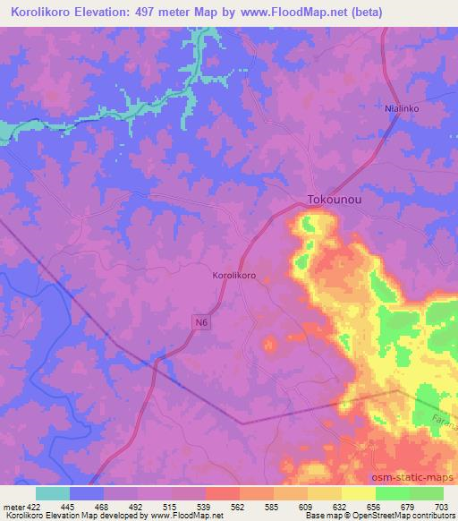 Korolikoro,Guinea Elevation Map