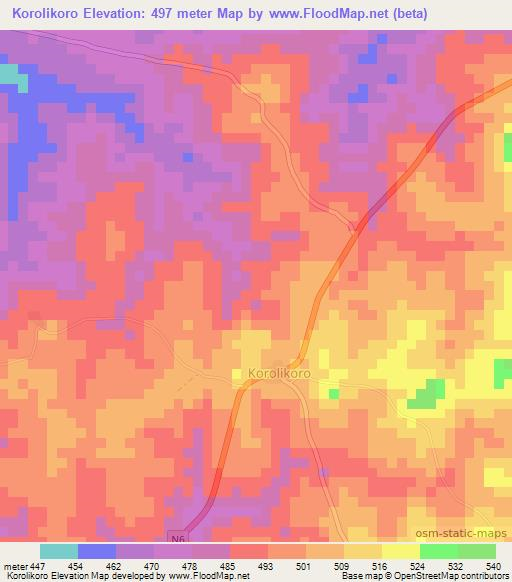 Korolikoro,Guinea Elevation Map