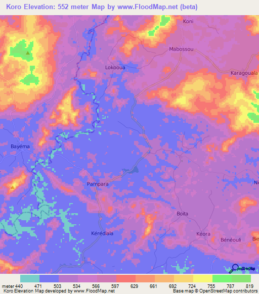 Koro,Guinea Elevation Map