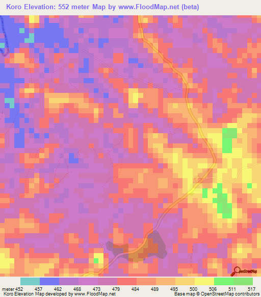 Koro,Guinea Elevation Map