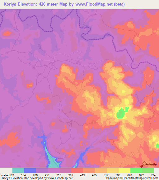 Koriya,Guinea Elevation Map