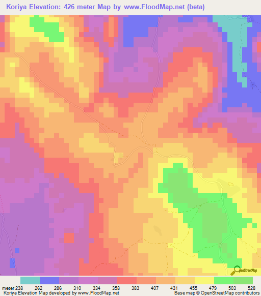 Koriya,Guinea Elevation Map