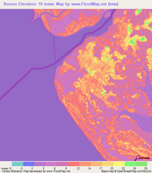 Koreou,Guinea Elevation Map