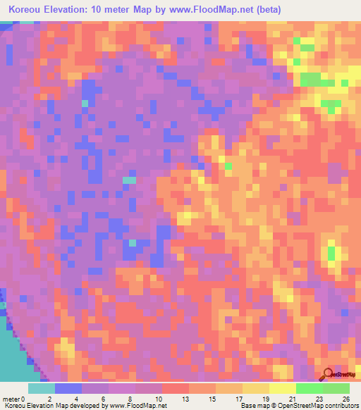 Koreou,Guinea Elevation Map