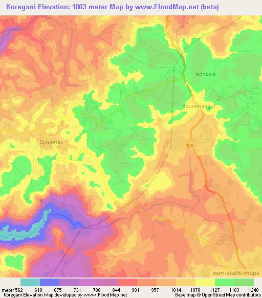 Koregani,Guinea Elevation Map