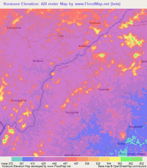Koraoure,Guinea Elevation Map