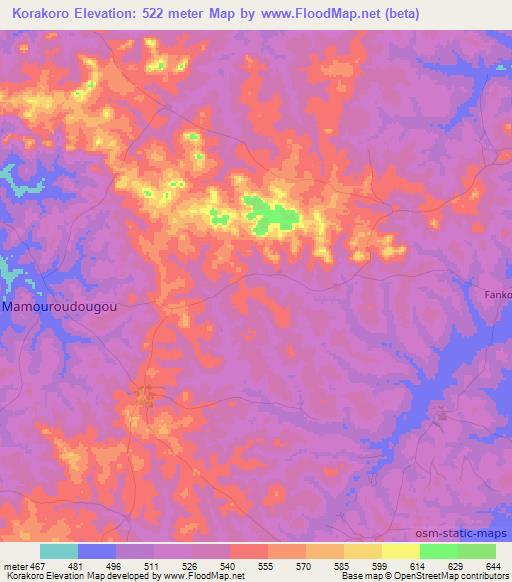 Korakoro,Guinea Elevation Map