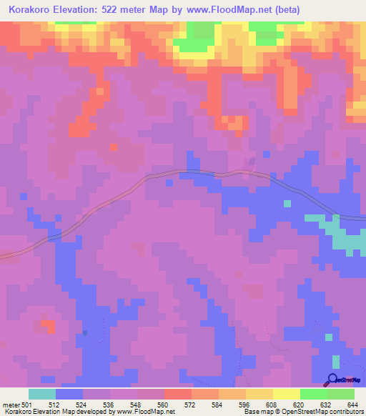 Korakoro,Guinea Elevation Map