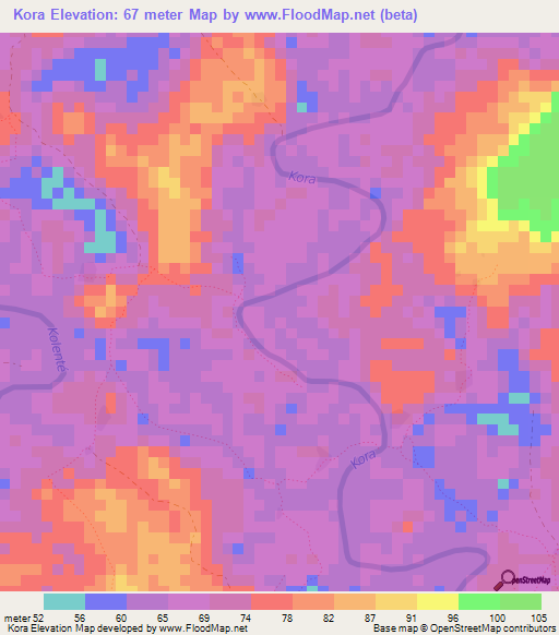 Kora,Guinea Elevation Map