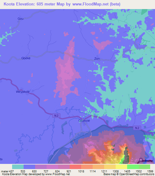 Koota,Guinea Elevation Map