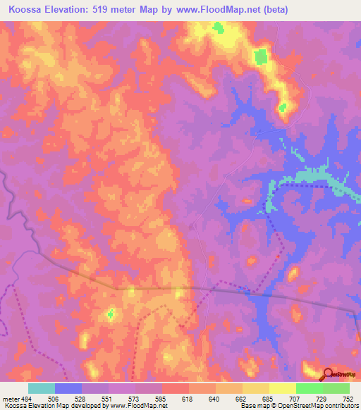 Koossa,Guinea Elevation Map