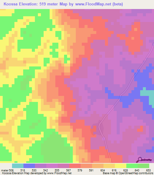 Koossa,Guinea Elevation Map