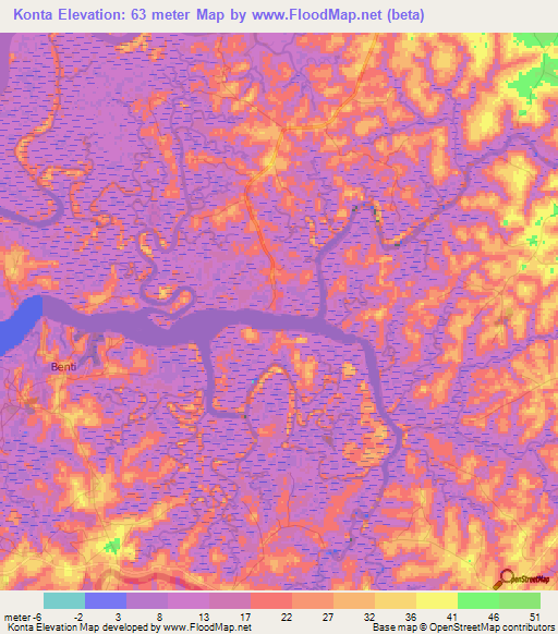 Konta,Guinea Elevation Map