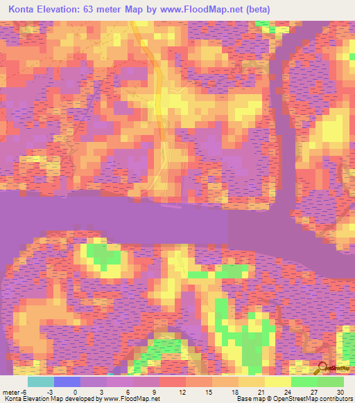 Konta,Guinea Elevation Map