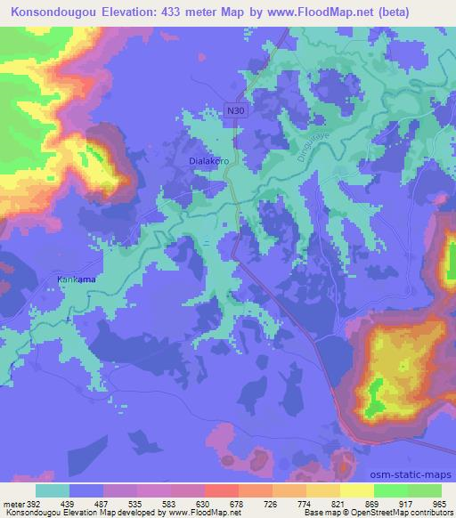 Konsondougou,Guinea Elevation Map