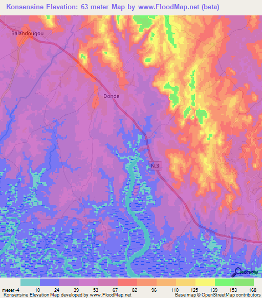 Konsensine,Guinea Elevation Map