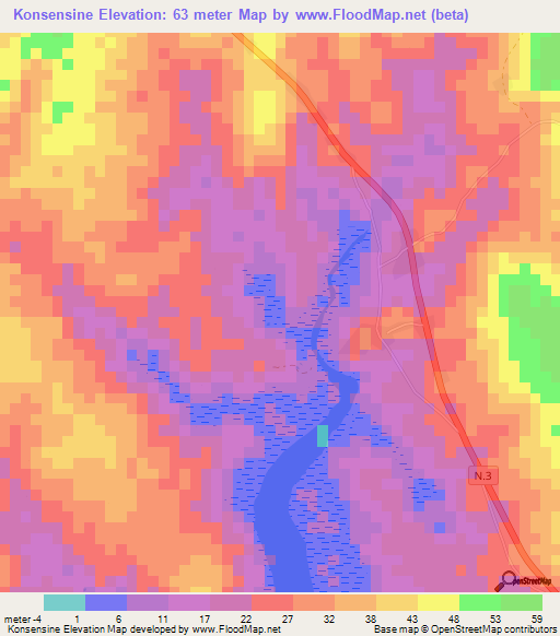 Konsensine,Guinea Elevation Map