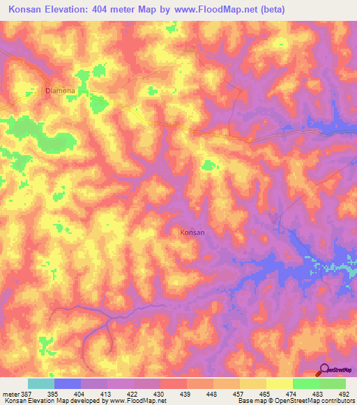 Konsan,Guinea Elevation Map