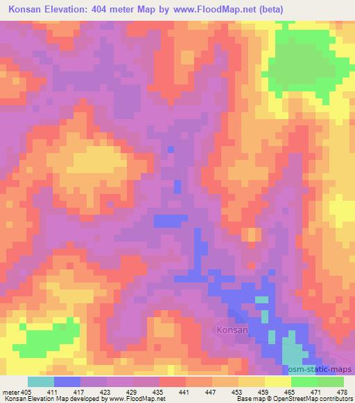 Konsan,Guinea Elevation Map