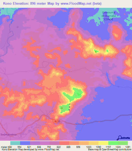 Kono,Guinea Elevation Map