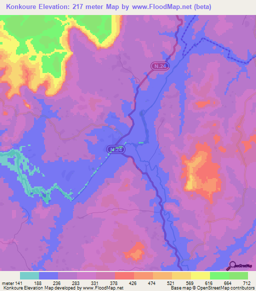 Konkoure,Guinea Elevation Map