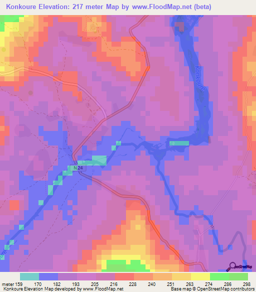 Konkoure,Guinea Elevation Map