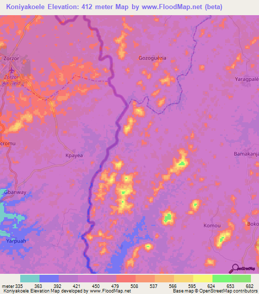 Koniyakoele,Guinea Elevation Map