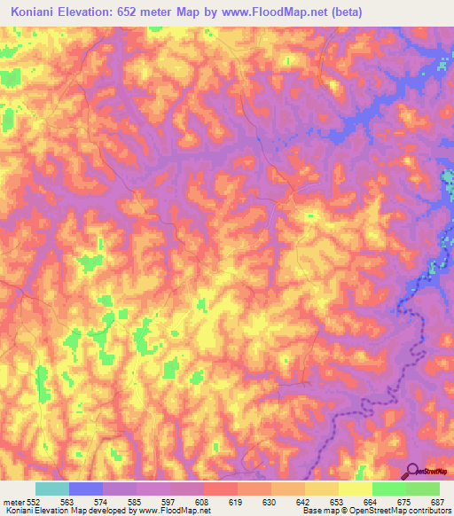 Koniani,Guinea Elevation Map