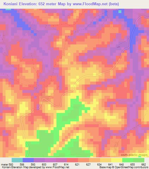 Koniani,Guinea Elevation Map