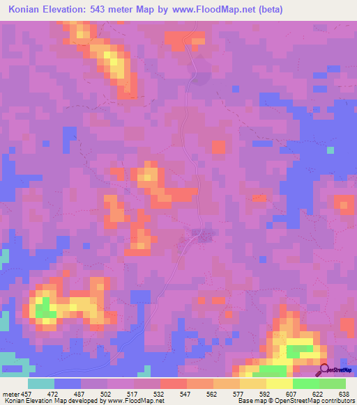 Konian,Guinea Elevation Map