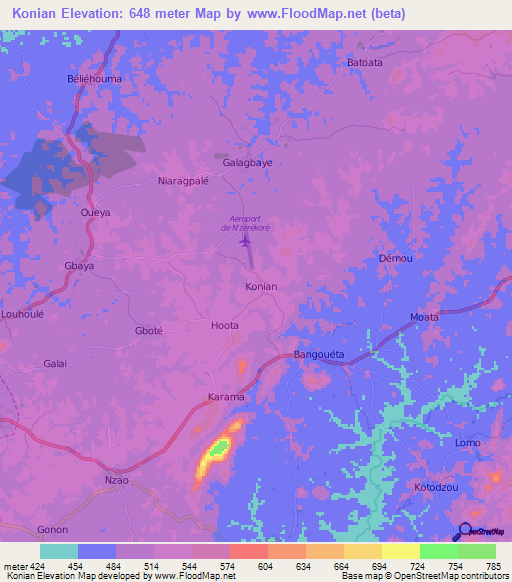 Konian,Guinea Elevation Map