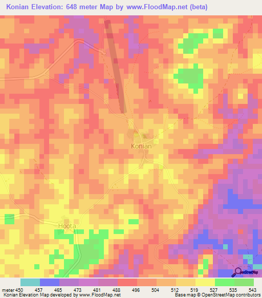 Konian,Guinea Elevation Map